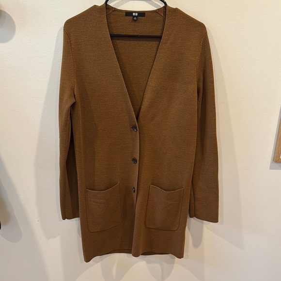 Uniqlo Women’s Wool Long sleeve V-neck Cardigan Blazer Tobacco Brown Size M - Picture 1 of 4